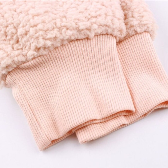 Lapel Sherpa Pullover Sweater in Pink - Picture 6 of 7